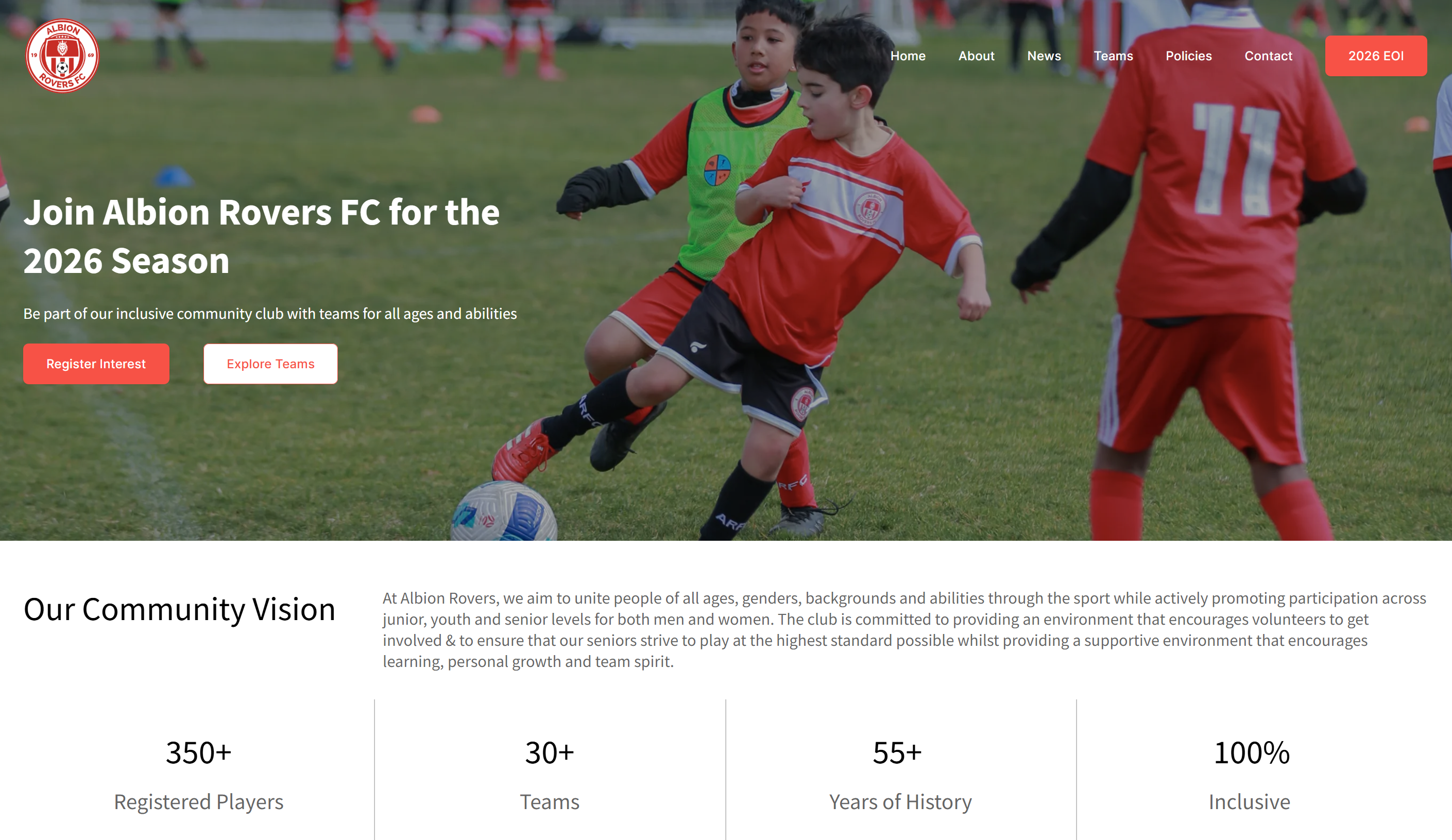 Homepage preview for Albion Rovers Soccer Club